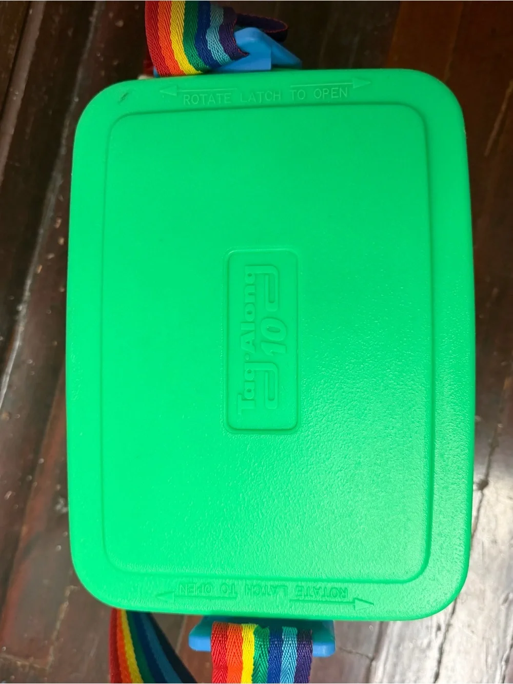 Vintage Igloo tag along 10 Blue Cooler with Green Lid and Rainbow Strap